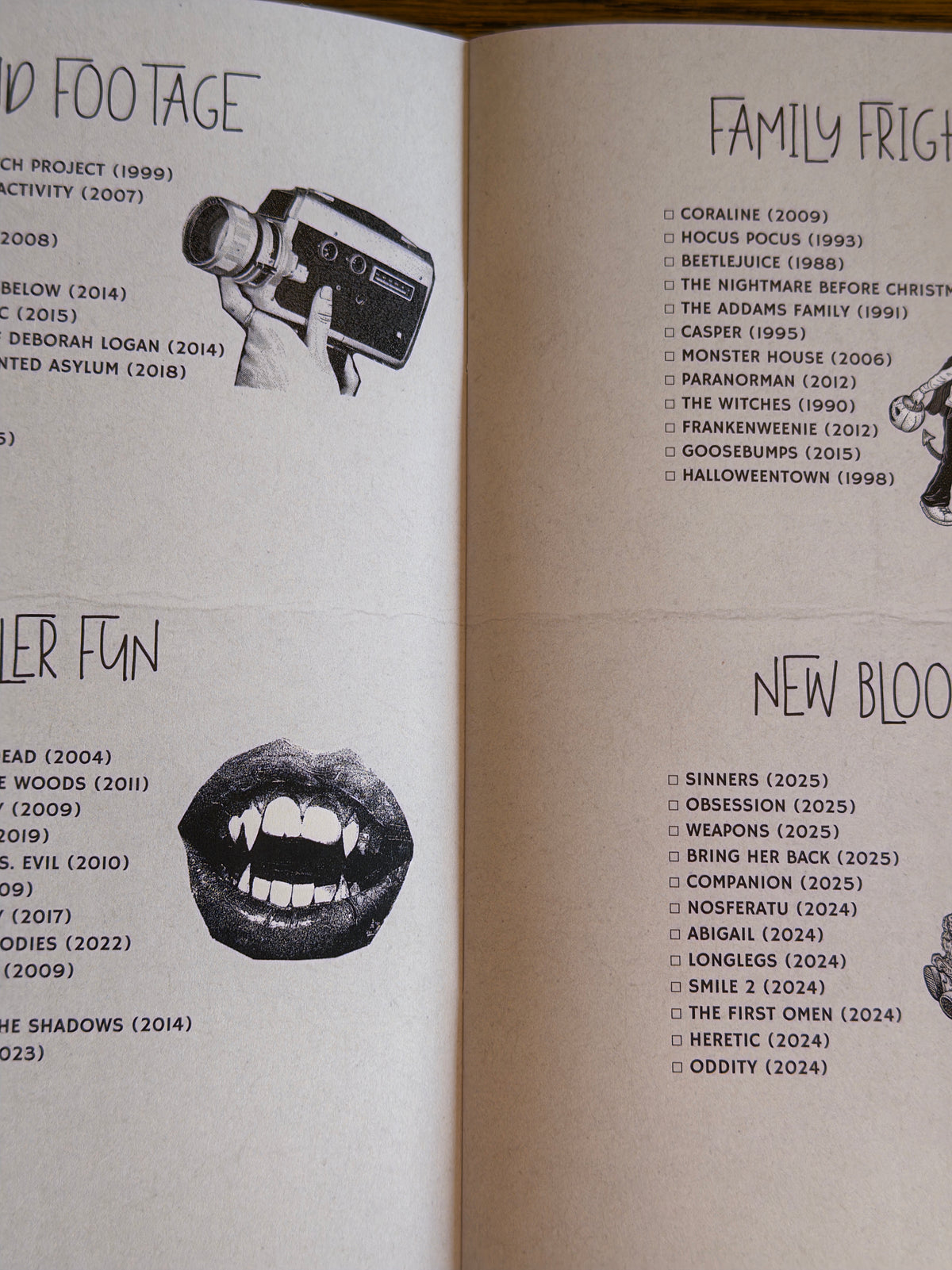 horror movie log book
