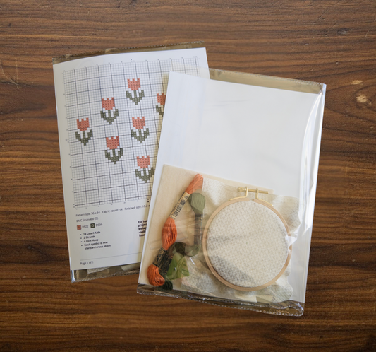 welcoming tulips cross stitch kit